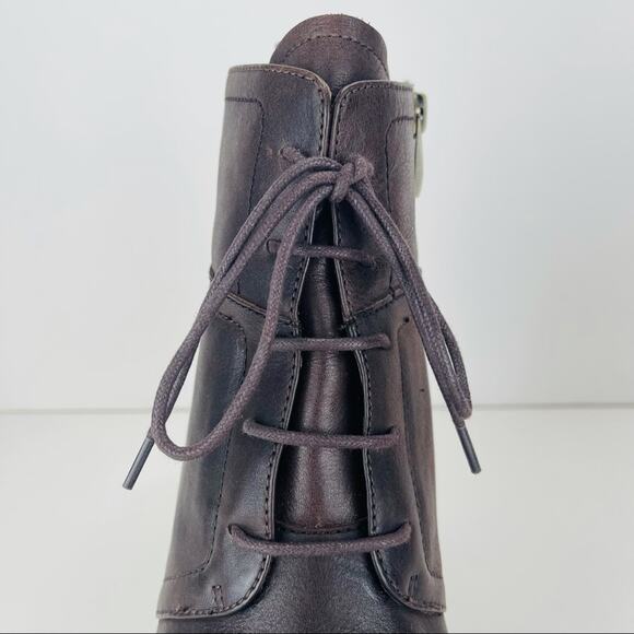 Anthropologie Biala Alyssa Brown Wedge Bootie Size 10 Luxury Leather Lace & Zip - Picture 10 of 16